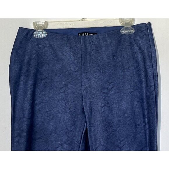 New L.AM.GIA Washed Navy Blue Faux Vegan Leather Stretch Flared Leg Pants - Picture 6 of 10